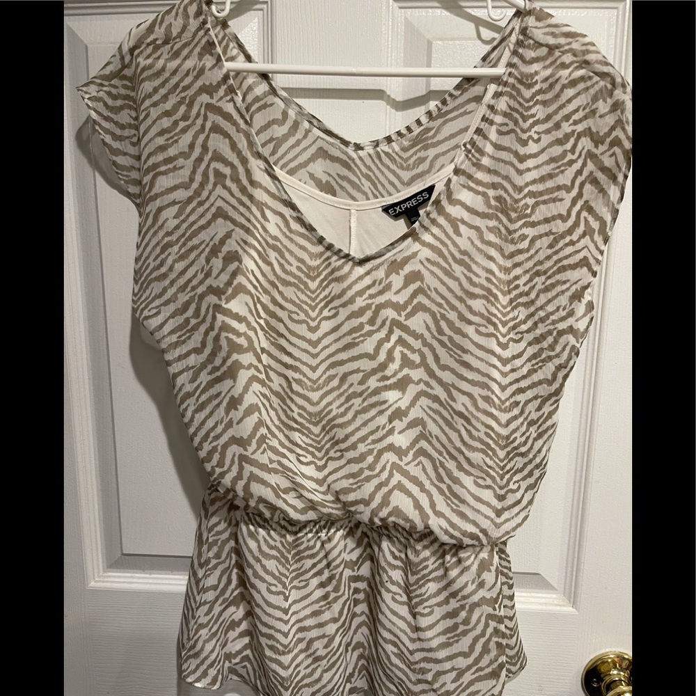 Tan and Cream Zebra sheer blouse with cami